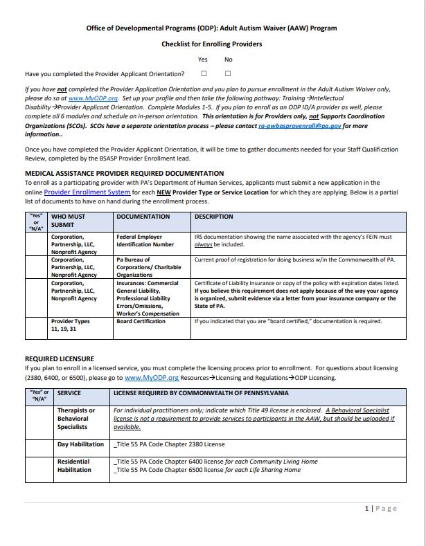 Download AAW Provider Application Checklist