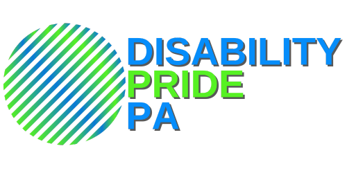Disability Pride PA logo in blue and green text