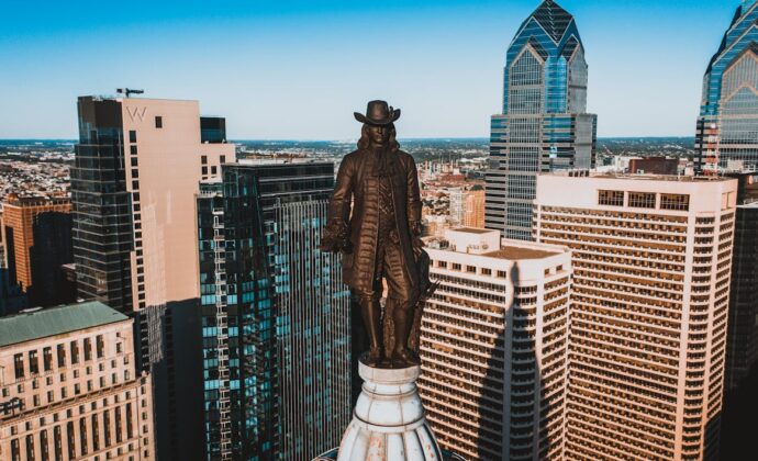 Close up of the William Penn statue on top of the Philadelphia City Hall
