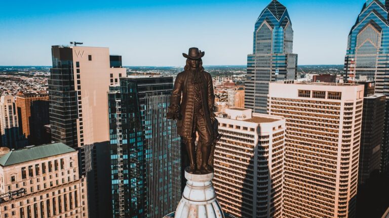 Close up of the William Penn statue on top of the Philadelphia City Hall