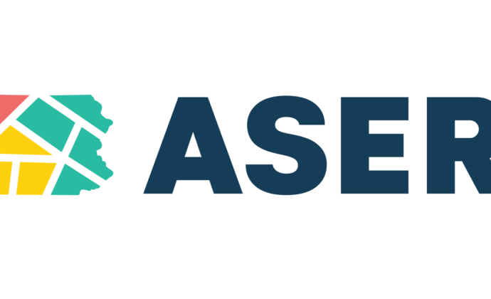 ASERT Logo with a PA map colored red yellow and teal