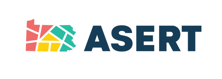 ASERT Logo with a PA map colored red yellow and teal