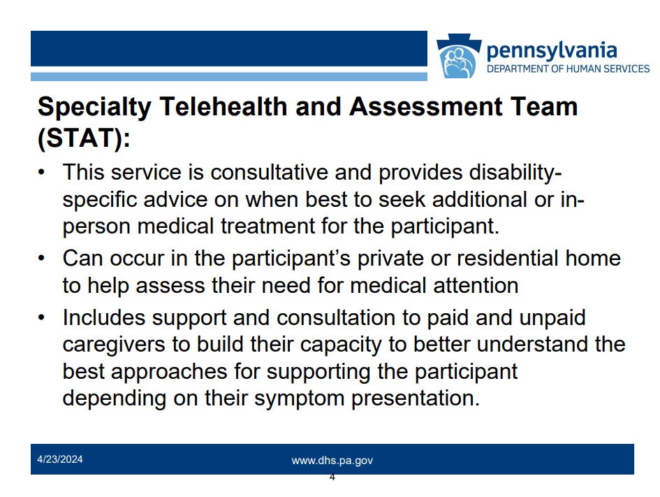 Introduction to Specialty Telehealth and Assessment Team (STAT) Waiver Service