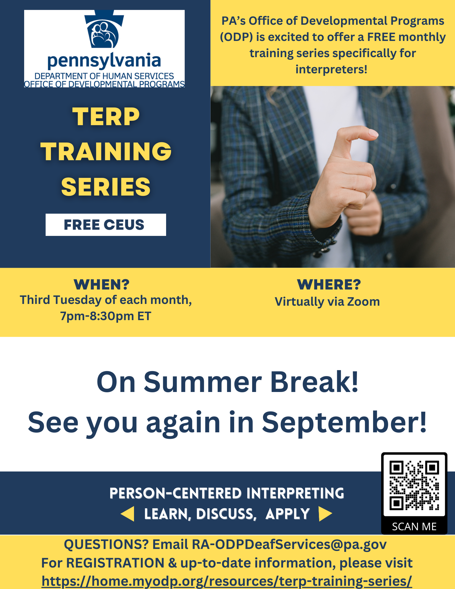 The TERP Training Series is on a summer break New sessions will return in September
