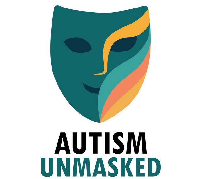 An illustration of a theater mask smiling behind colorful waves on its cheek and a curl of golden hair on its forehead.