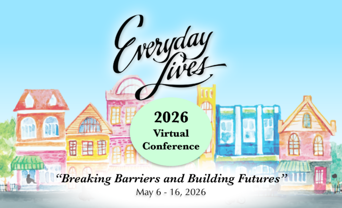 The Everyday Lives 2026 Virtual Conference banner with water color illustrations of a neighborhood of colorful row homes.