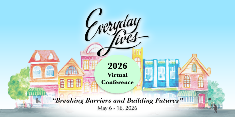 The Everyday Lives 2026 Virtual Conference banner with water color illustrations of a neighborhood of colorful row homes.