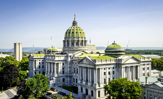 The State Capitol building in downtown Harrisburg,