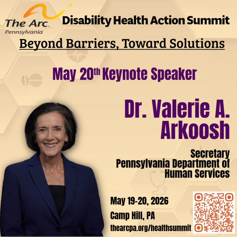 A flyer image for the Disability Health Action Summit featuring a picture of keynote speaker DHS Secretary Val Arkoosh