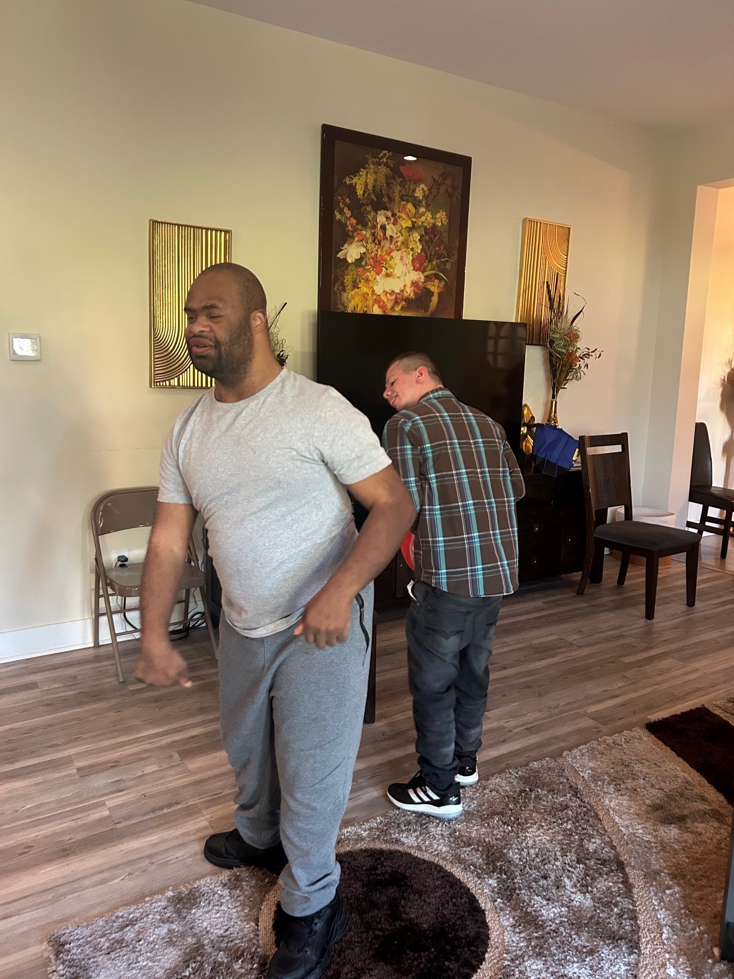 Eric H. and Corey M. - two men - dancing at Brian's House.