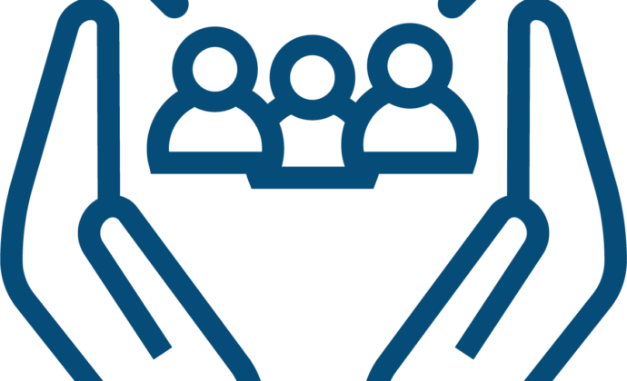 An icon of a group of people held by two cupped hands