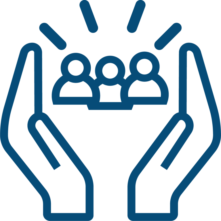 An icon of a group of people held by two cupped hands