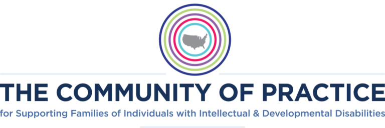 Community of Practice for supporting families banner featuring a rainbow bullseye with a map of the US in the middle.